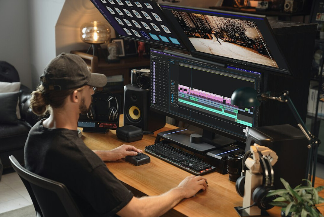 professional video editor working